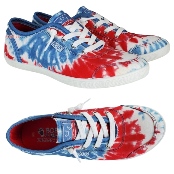 New Bobs Skechers b cute camp color tie dye slip on sneakers white navy red - Picture 1 of 14